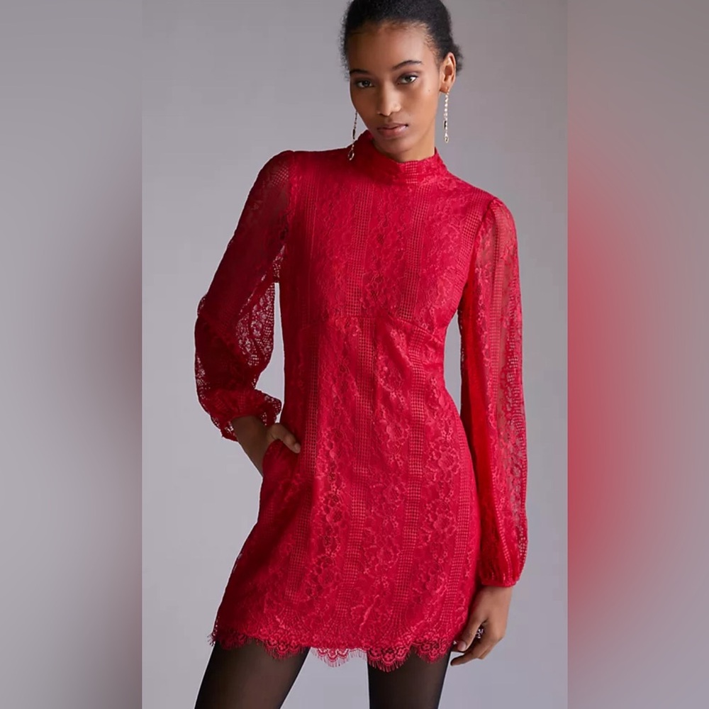 Maeve Open-Back Lace Mini Dress